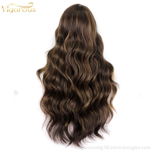 Highlight Blonde High Quality Side Part Synthetic lace Long Wavy Glueless Wig Women Cosplay Heat Resistant Fiber Curly Color Wig